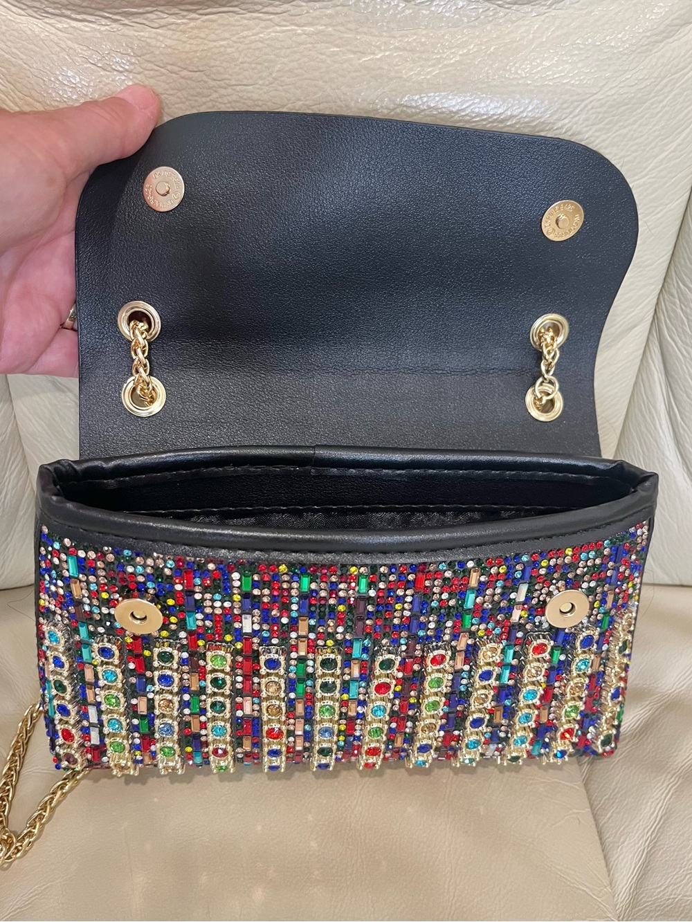 LaurenLorraine Celine Jeweled Shoulder Crossbody Bag Multicolor Chain Strap - Picture 10 of 14